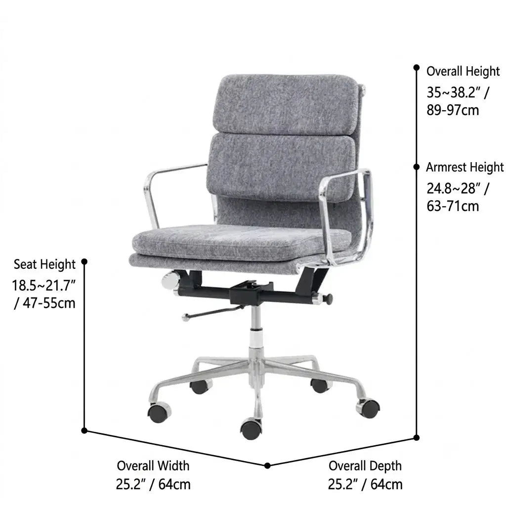 Italian Minimalist Office Chair With Textured Upholstery and 360 Swivel Dimensions