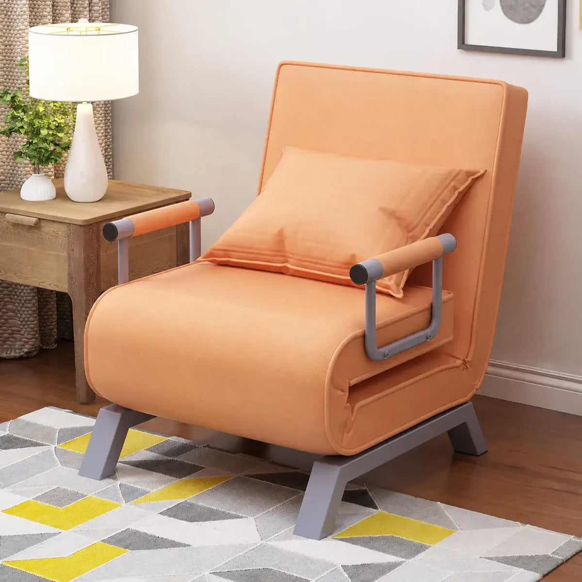 Italian Minimalist Rollaway Bed Sleeper Chair With 6-Position Recline
