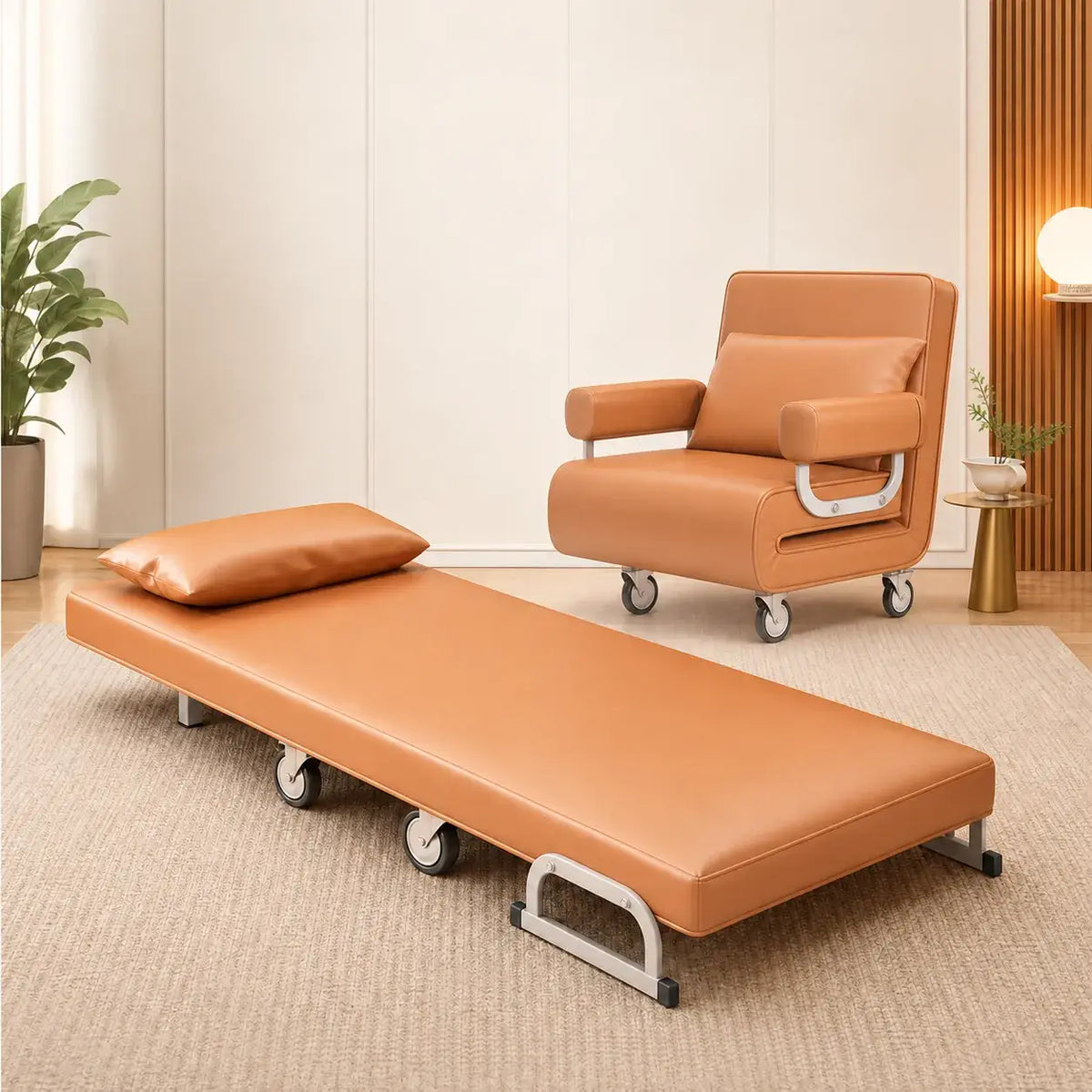 Italian Minimalist Rollaway Bed Sleeper Chair With 6-Position Recline
