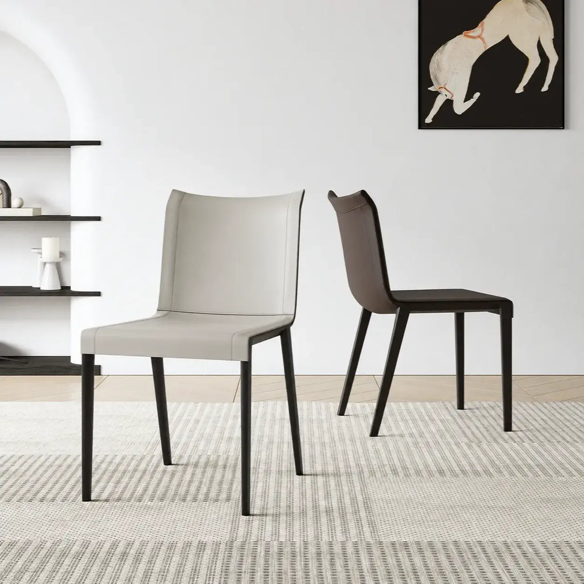 Italian Minimalist Saddle Leather Dining Chair Series with Wraparound Arms