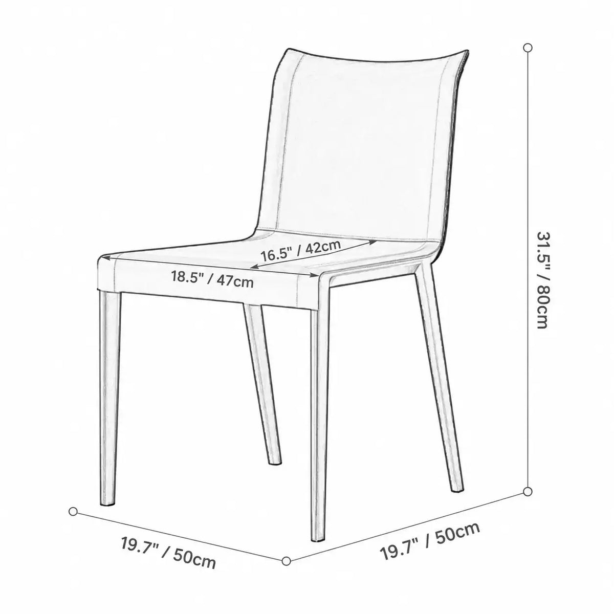 Italian Minimalist Saddle Leather Dining Chair Series with Wraparound Arms Dimensions