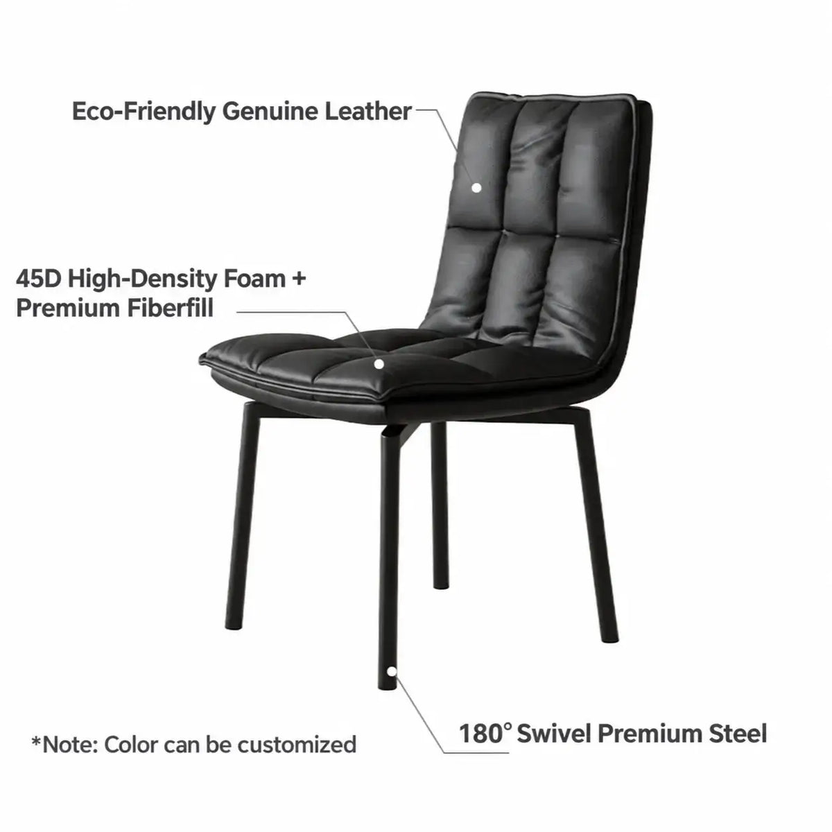 Italian Minimalist Swivel Dining Chair with Quilted Back and Plush Seat