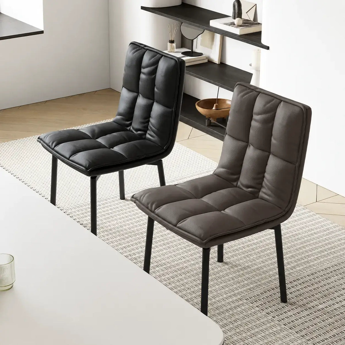 Italian Minimalist Swivel Dining Chair with Quilted Back and Plush Seat