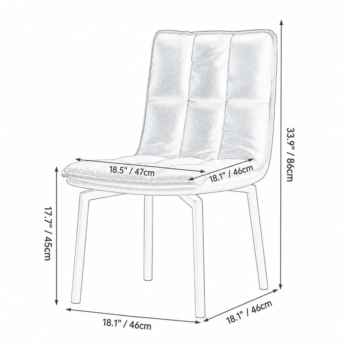 Italian Minimalist Swivel Dining Chair with Quilted Back and Plush Seat Dimensions