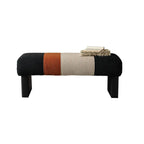 Italian Modern Bench with Pleated Color-Block Seat and Solid Wood Base