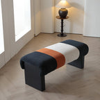Italian Modern Bench with Pleated Color-Block Seat and Solid Wood Base