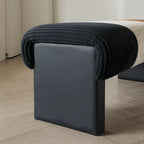 Italian Modern Bench with Pleated Color-Block Seat and Solid Wood Base