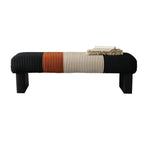 Italian Modern Bench with Pleated Color-Block Seat and Solid Wood Base
