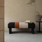 Italian Modern Bench with Pleated Color-Block Seat and Solid Wood Base