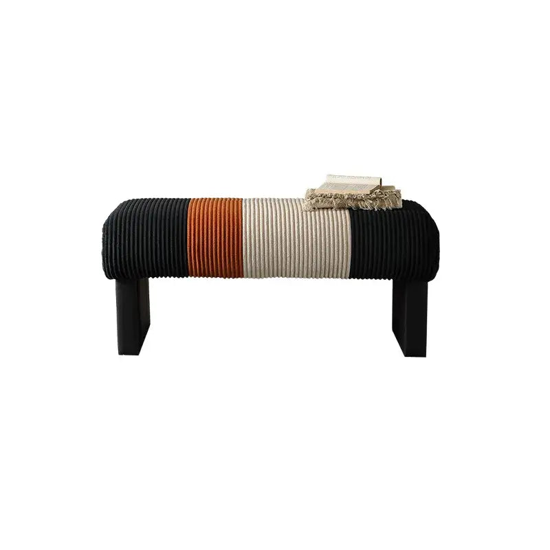 Italian Modern Bench with Pleated Color-Block Seat and Solid Wood Base