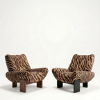 Italian Retro Tiger Print Chair with Ash Wood Legs, Sculptural Reading Lounge Seat