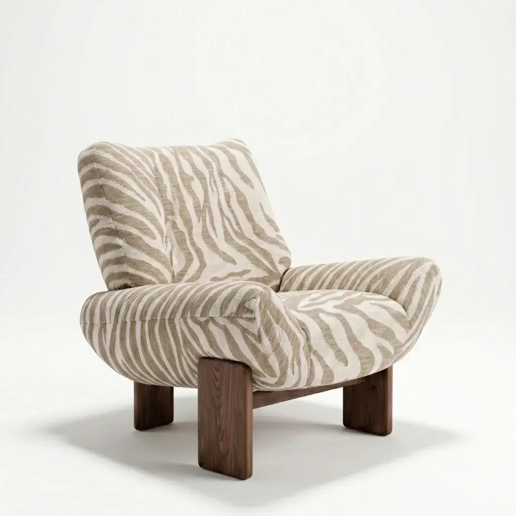 Italian Retro Tiger Print Chair with Ash Wood Legs, Sculptural Reading Lounge Seat Secondary image