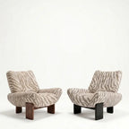 Italian Retro Tiger Print Chair with Ash Wood Legs, Sculptural Reading Lounge Seat