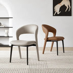 Italian Sculptural Dining Chair Series with Wraparound Arms and Leather Upholstery