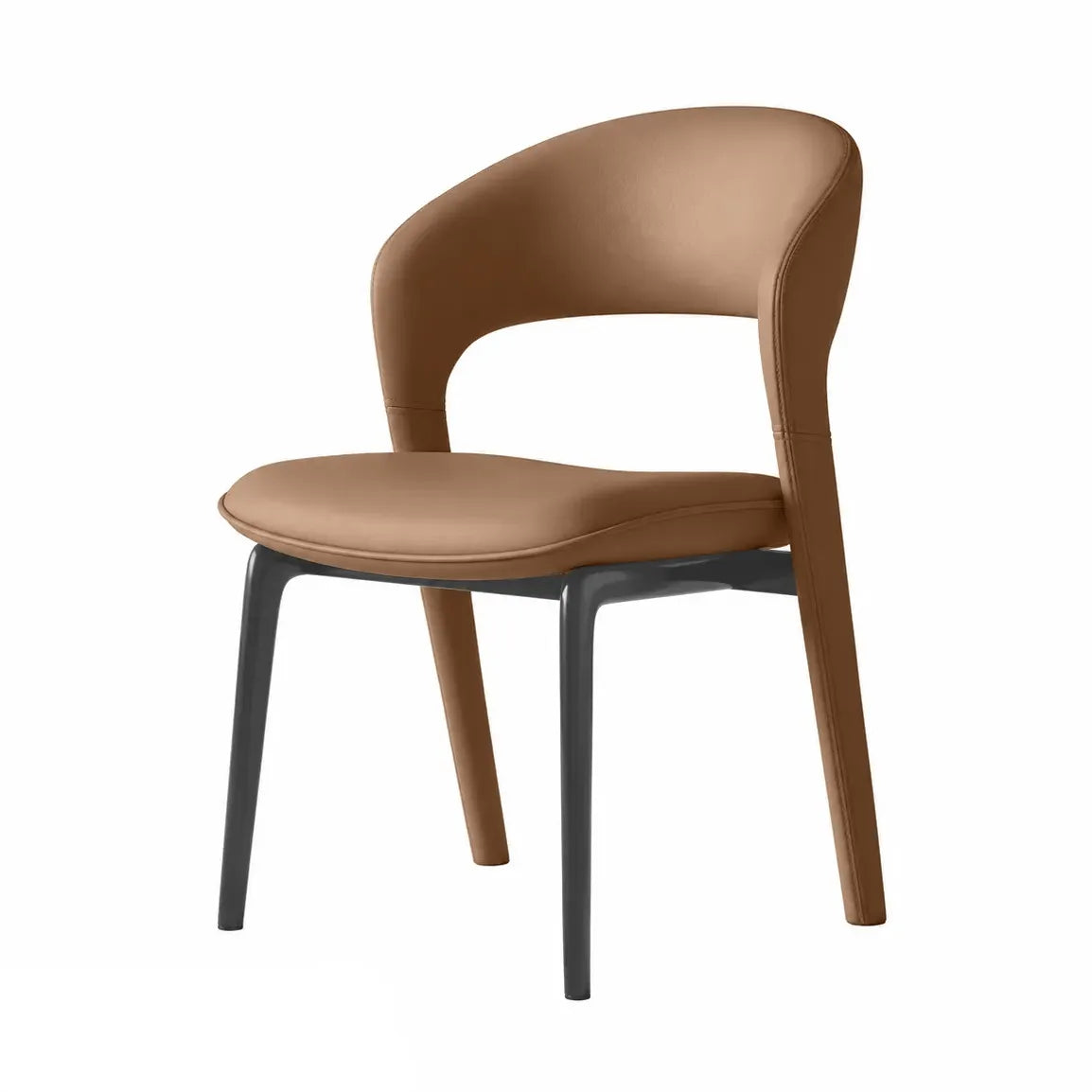Italian Sculptural Dining Chair Series with Wraparound Arms and Leather Upholstery