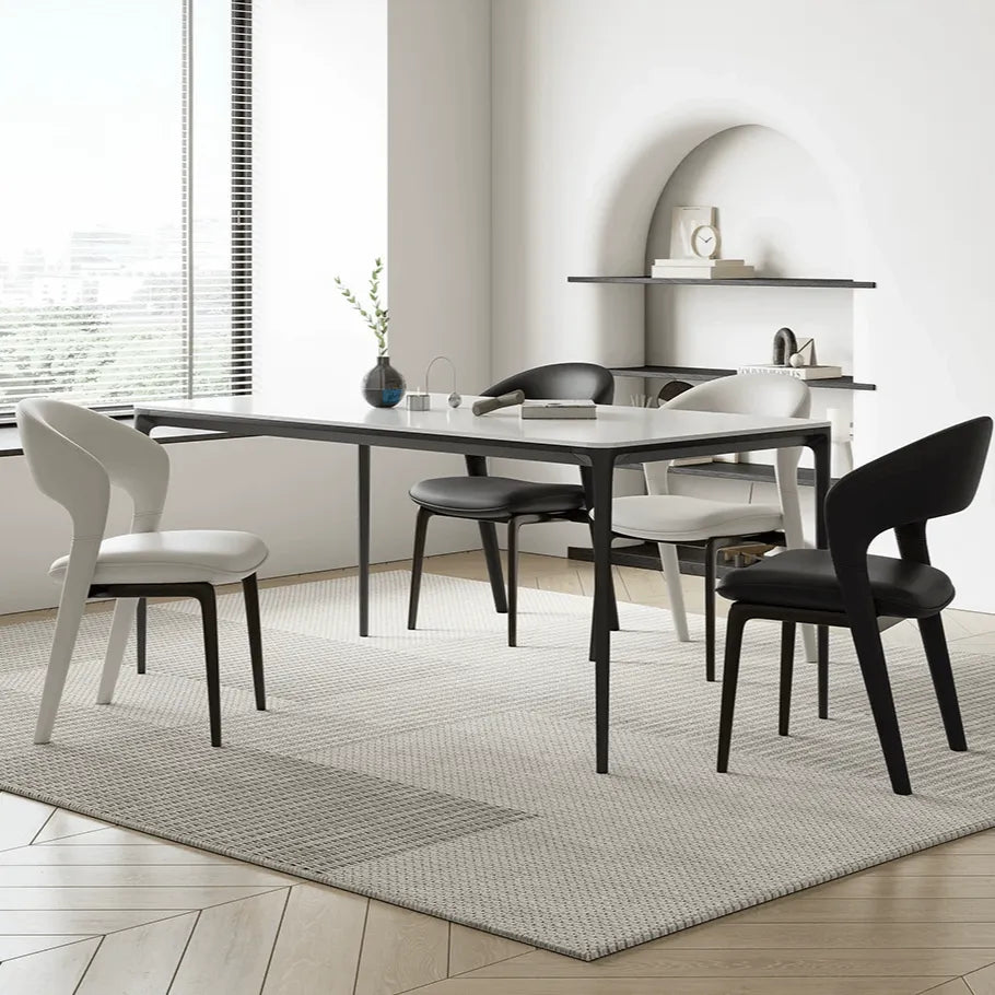 Italian Sculptural Dining Chair Series with Wraparound Arms and Leather Upholstery
