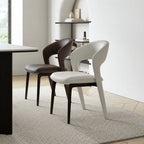 Italian Sculptural Dining Chair Series with Wraparound Arms and Leather Upholstery