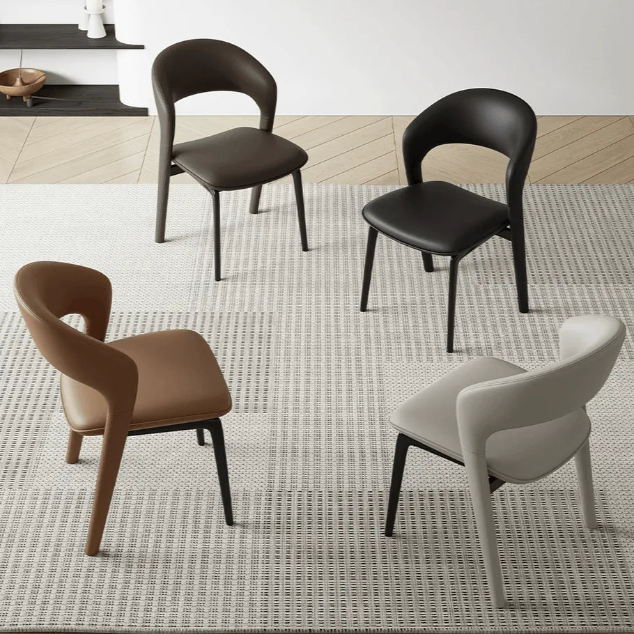 Italian Sculptural Dining Chair Series with Wraparound Arms and Leather Upholstery