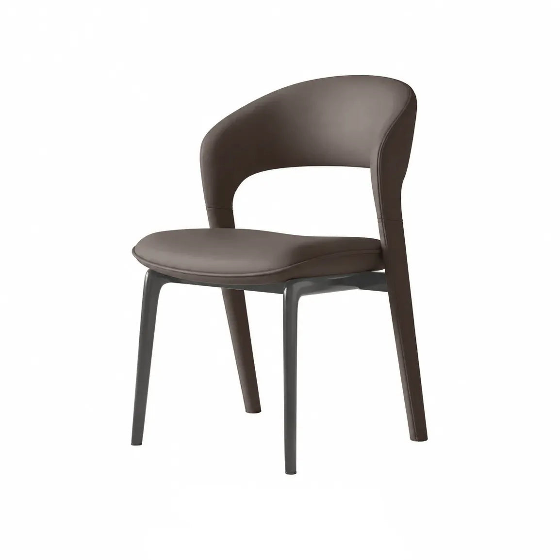 Italian Sculptural Dining Chair Series with Wraparound Arms and Leather Upholstery