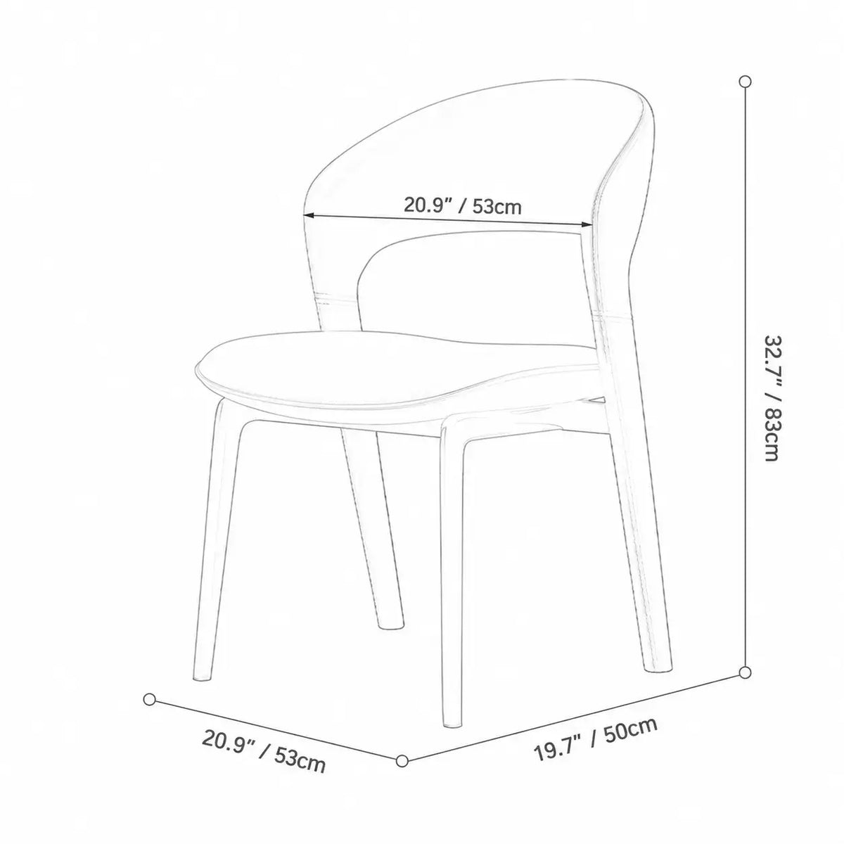 Italian Sculptural Dining Chair Series with Wraparound Arms and Leather Upholstery Dimensions