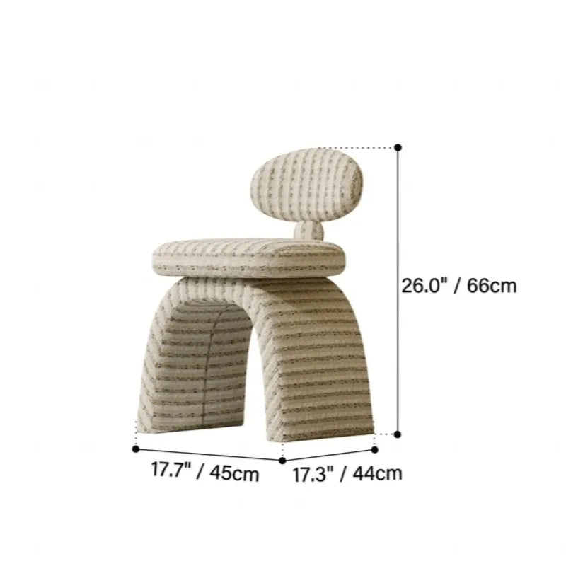 Jacquard Chenille Vanity Stool With Sculptural Arch Base and Ergonomic Back