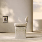 Jacquard Chenille Vanity Stool With Sculptural Arch Base and Ergonomic Back