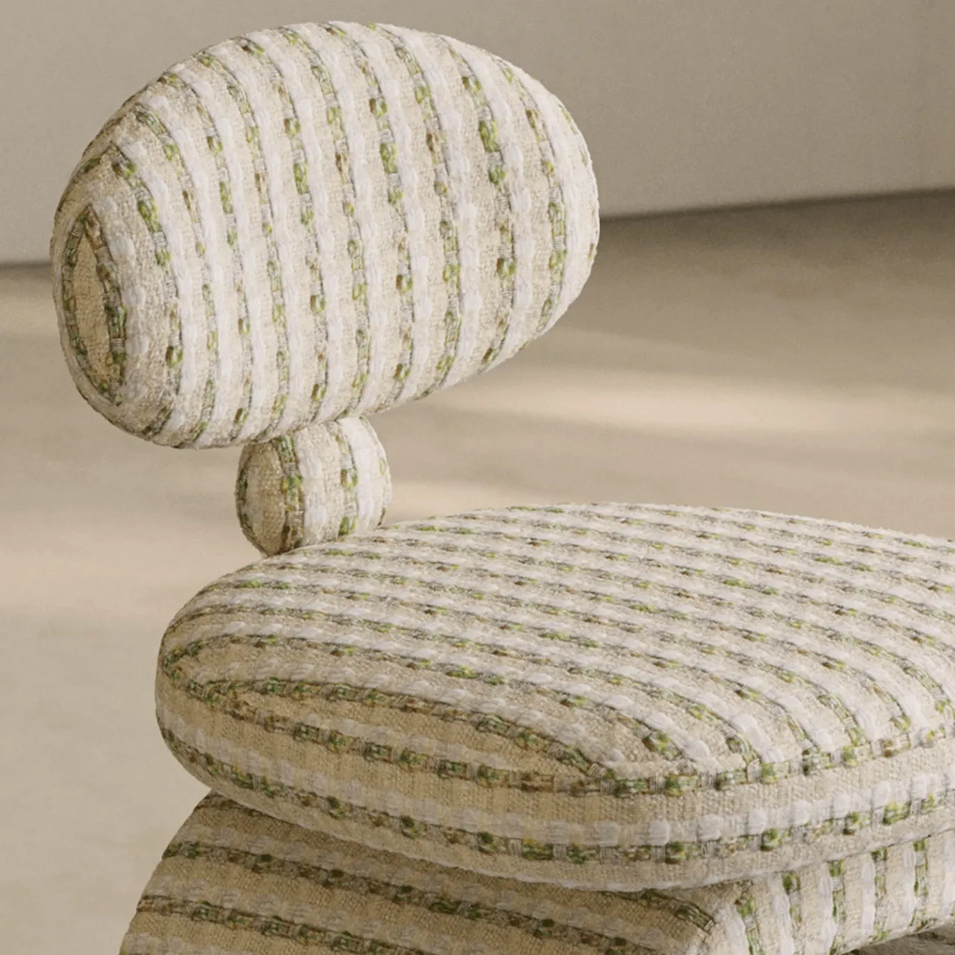 Jacquard Chenille Vanity Stool With Sculptural Arch Base and Ergonomic Back