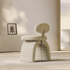 Jacquard Chenille Vanity Stool With Sculptural Arch Base and Ergonomic Back