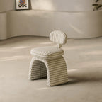 Jacquard Chenille Vanity Stool With Sculptural Arch Base and Ergonomic Back