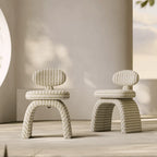 Jacquard Chenille Vanity Stool With Sculptural Arch Base and Ergonomic Back