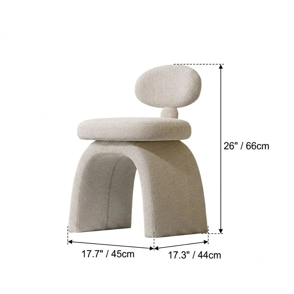 Jacquard Chenille Vanity Stool With Sculptural Arch Base and Ergonomic Back Dimensions