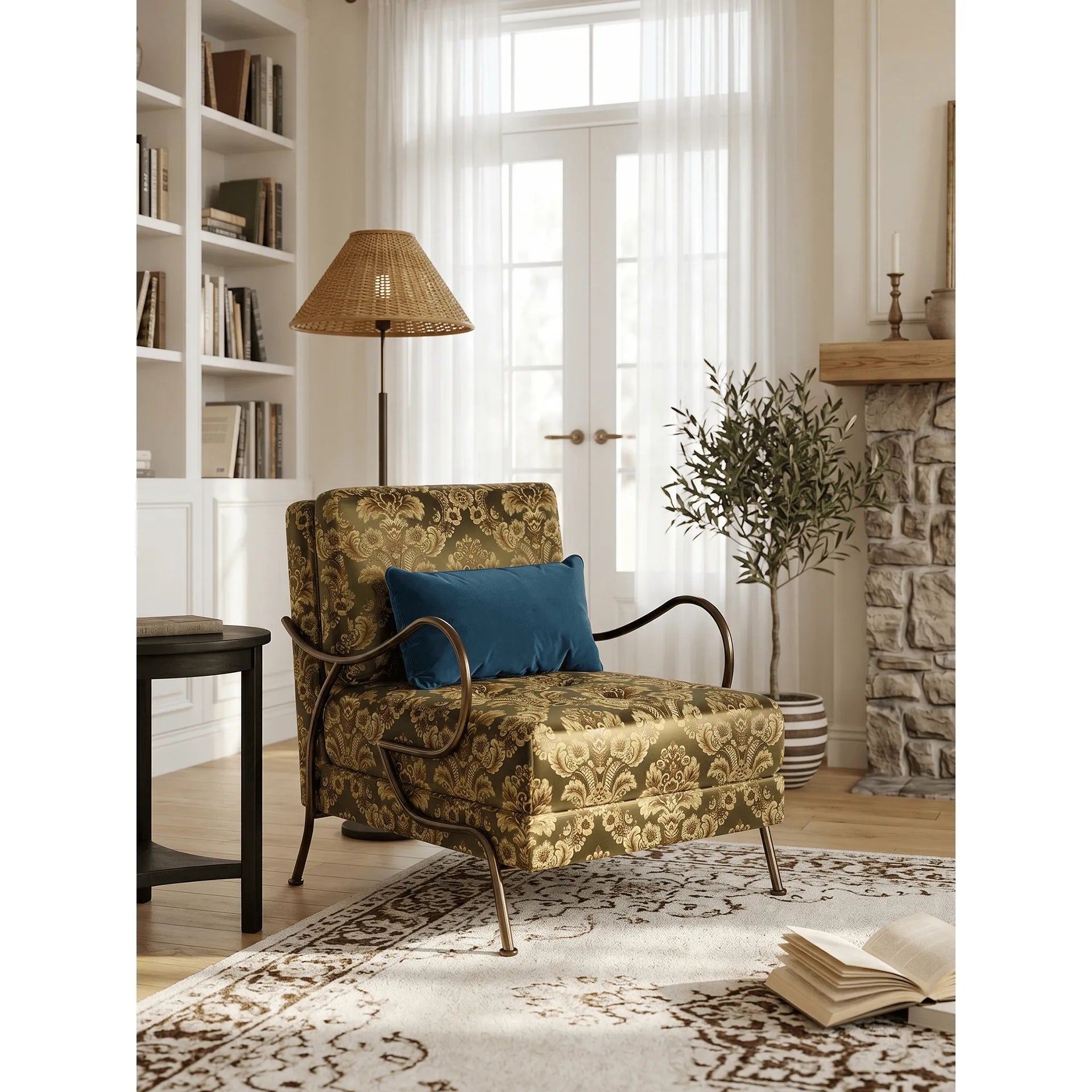 Jacquard Floral Accent Chair Series With Antique Bronze Frame Secondary image