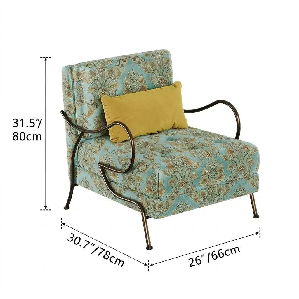 Jacquard Floral Accent Chair Series With Antique Bronze Frame Dimensions