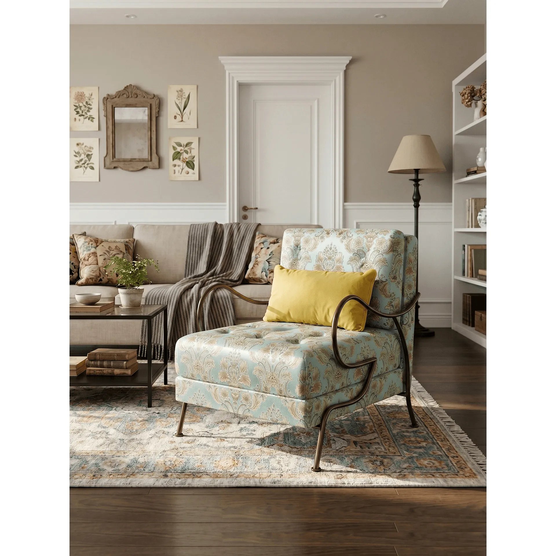 Jacquard Floral Accent Chair Series With Antique Bronze Frame Main Product Image Main image
