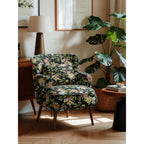 Jacquard Floral Accent Chair with Solid Wood Legs and Retro Lounge Comfort