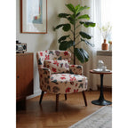 Jacquard Floral Accent Chair with Solid Wood Legs and Retro Lounge Comfort