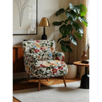 Jacquard Floral Accent Chair with Solid Wood Legs and Retro Lounge Comfort