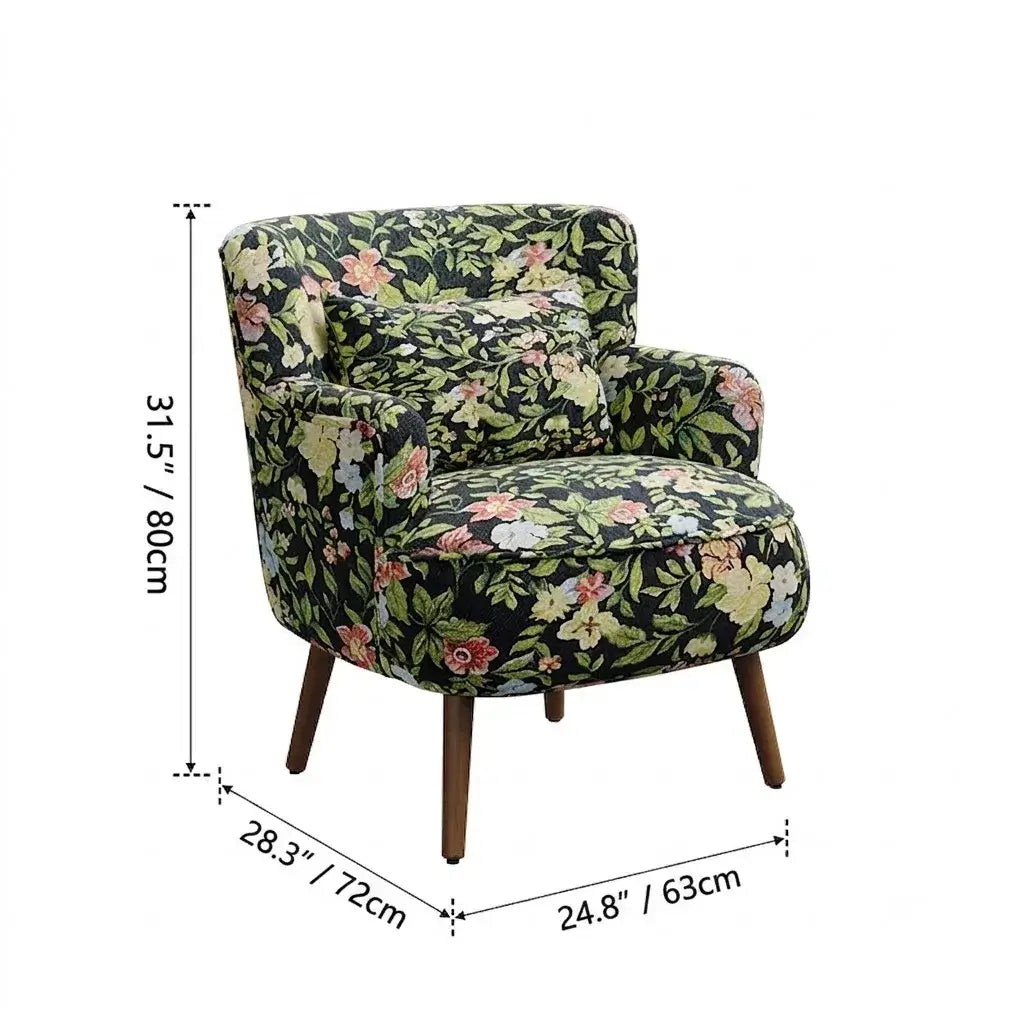 Jacquard Floral Accent Chair with Solid Wood Legs and Retro Lounge Comfort