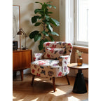 Jacquard Floral Accent Chair with Solid Wood Legs and Retro Lounge Comfort