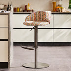 Jacquard Upholstered Adjustable Swivel Bar Stool With Wraparound Back