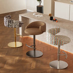 Jacquard Upholstered Adjustable Swivel Bar Stool With Wraparound Back