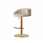 Jacquard Upholstered Adjustable Swivel Bar Stool With Wraparound Back