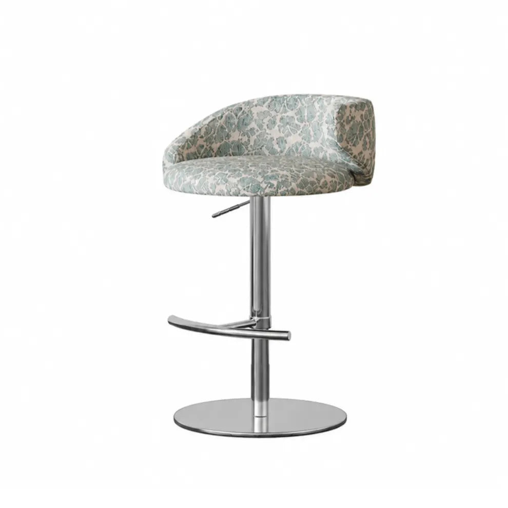 Jacquard Upholstered Adjustable Swivel Bar Stool With Wraparound Back