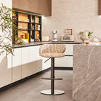 Jacquard Upholstered Adjustable Swivel Bar Stool With Wraparound Back