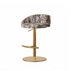Jacquard Upholstered Adjustable Swivel Bar Stool With Wraparound Back