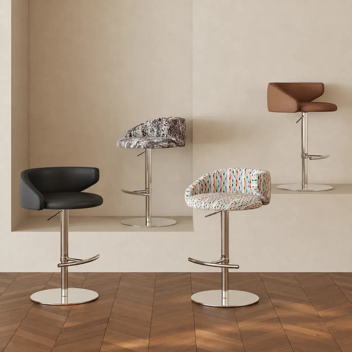 Jacquard Upholstered Adjustable Swivel Bar Stool With Wraparound Back Main Product Image Imagen principal del producto