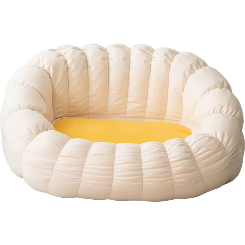 Japandi Cream 2-Person Bean Bag Sofa With Ottomans and Washable Cover