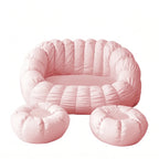Japandi Cream 2-Person Bean Bag Sofa With Ottomans and Washable Cover