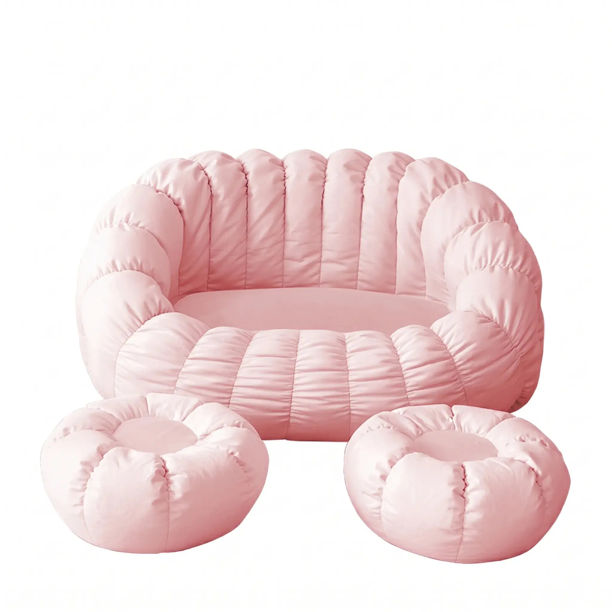 Japandi Cream 2-Person Bean Bag Sofa With Ottomans and Washable Cover