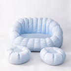 Japandi Cream 2-Person Bean Bag Sofa With Ottomans and Washable Cover